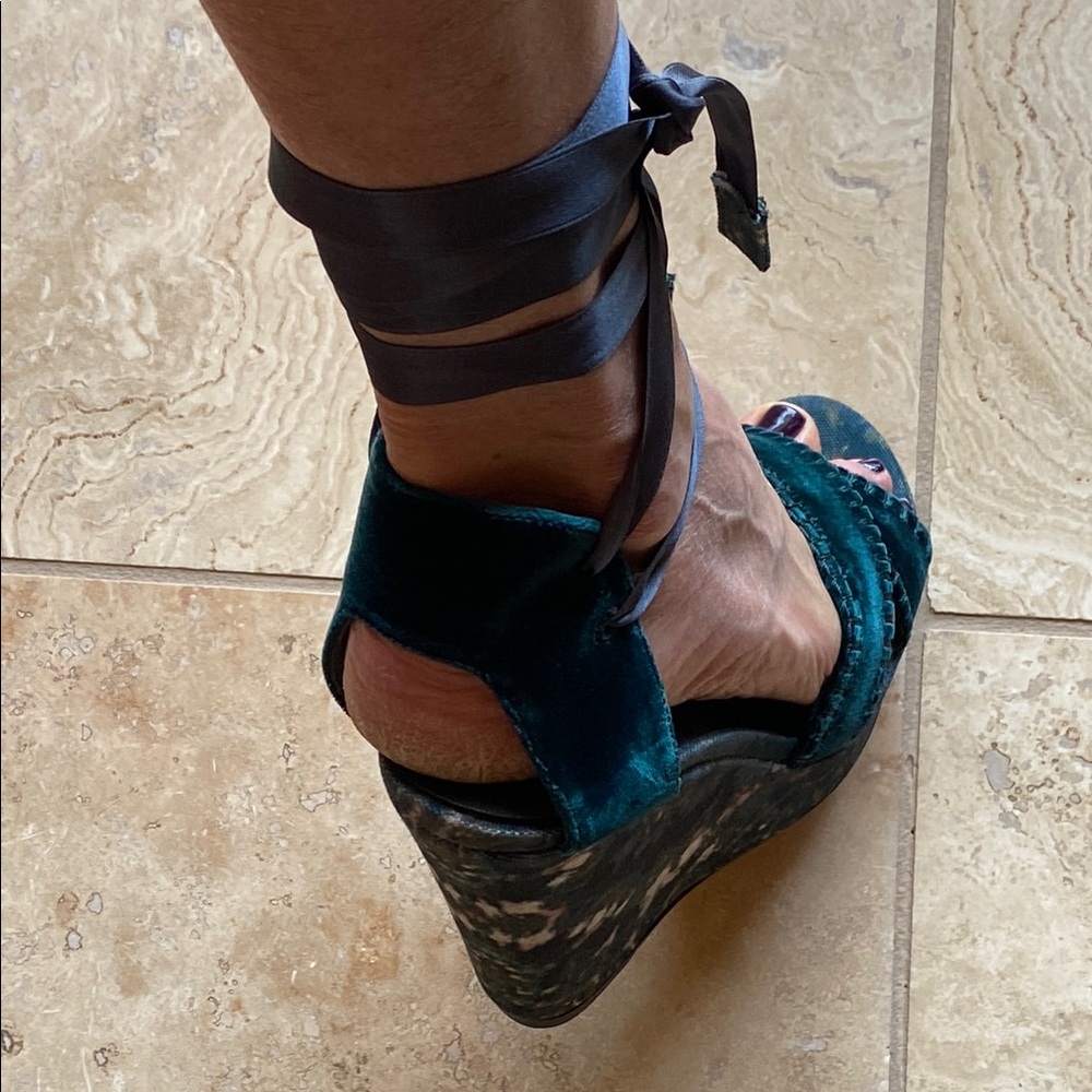 Stuart Weitzman Teal Velvet Sandals